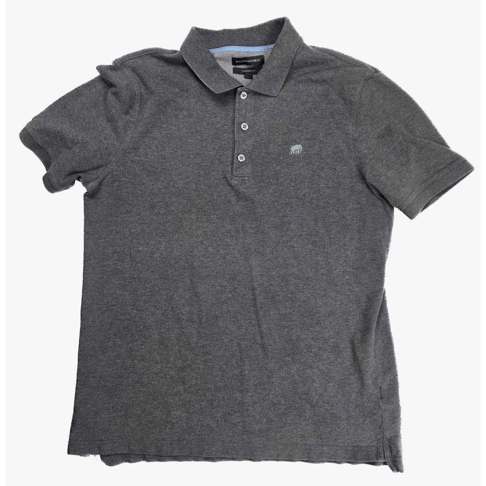 Banana Republic Standard Fit Gray Short Sleeve Button Polo Shirt Mens L